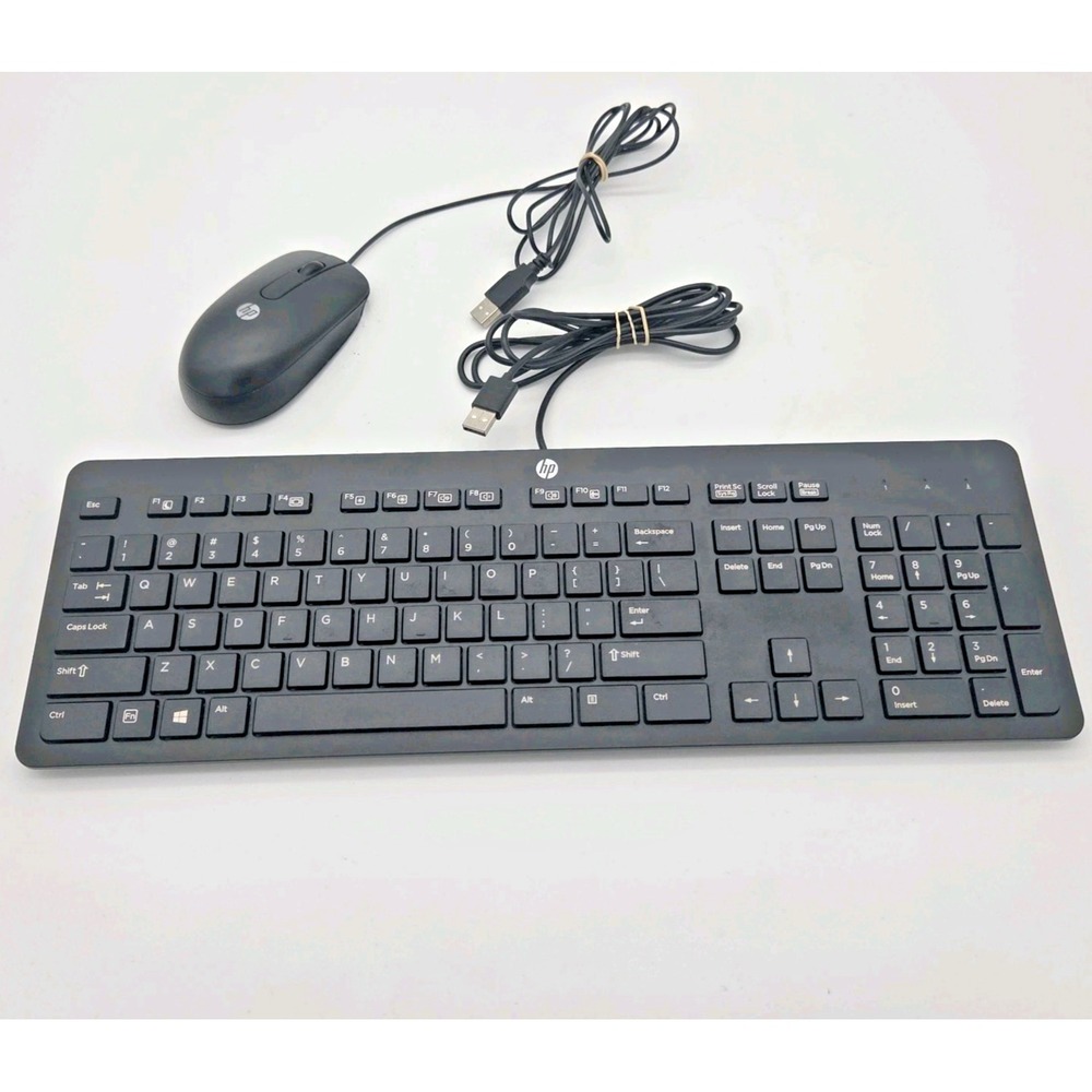 Genuine HP USB Slim Keyboard KB Win Wired US Black - 803181-001 W/ Optical Mouse